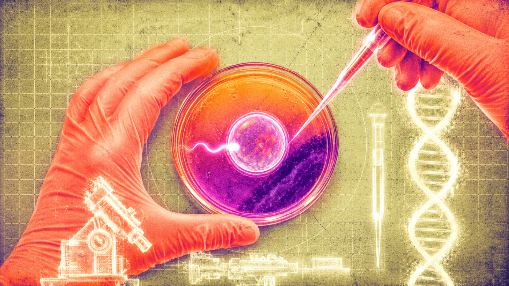 Células reprodutivas vistas ao microscópio, tema do espermatozoide em laboratório