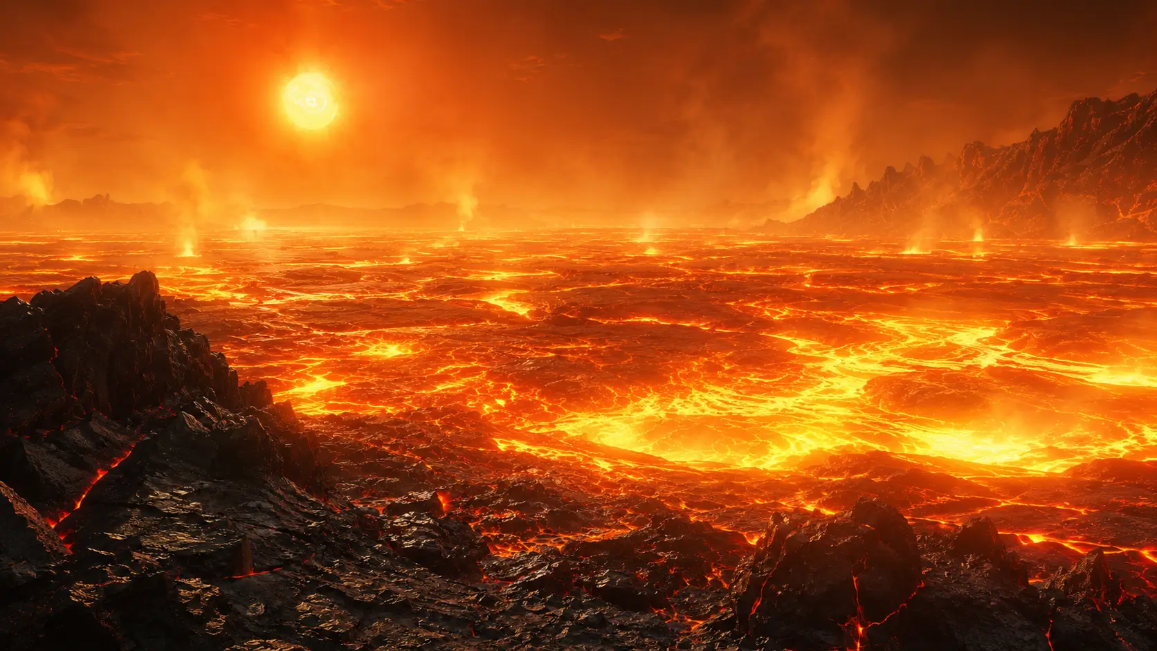 Ilustração do oceano de lava do exoplaneta K2-141b