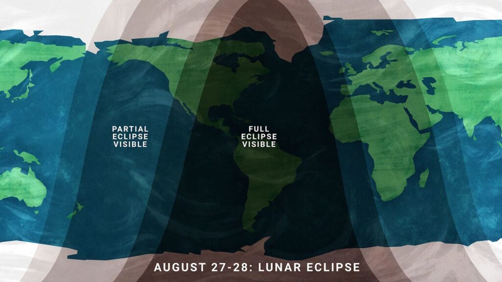 Mapa da NASA mostra onde o eclipse lunar parcial de agosto de 2026 será visível
